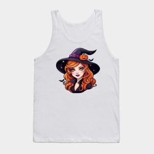 a witch with long red hair wearing a hat Tank Top